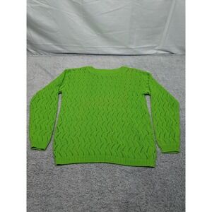 Vintage CHAUS Neon Green Open Knit Sweater Large Ramie Blend Hong Kong Retro Y2K